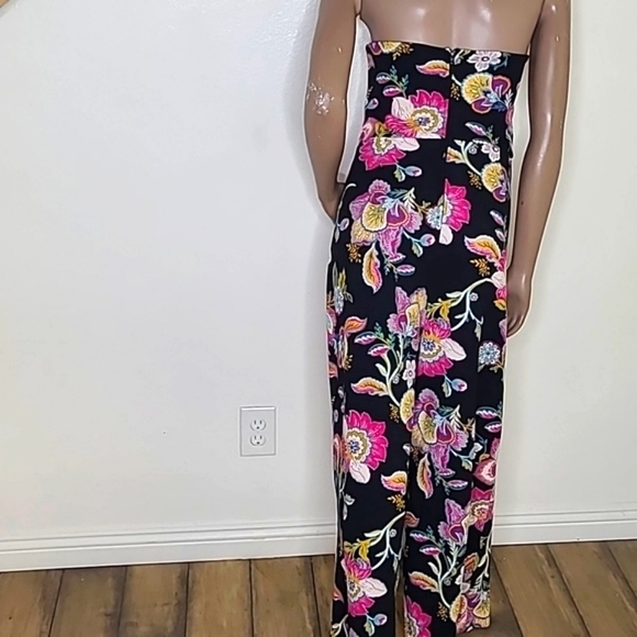 Xhilaration Jumpsuit Size Large Black Floral Print Strapless Top Comfort Fit Fun - Picture 4 of 5